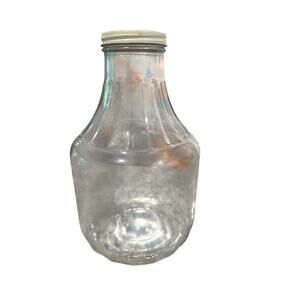 Half Gallon Glass Orange Juice Jug w/ Metal Lid & Ribbed Neck 9" x 4.5"